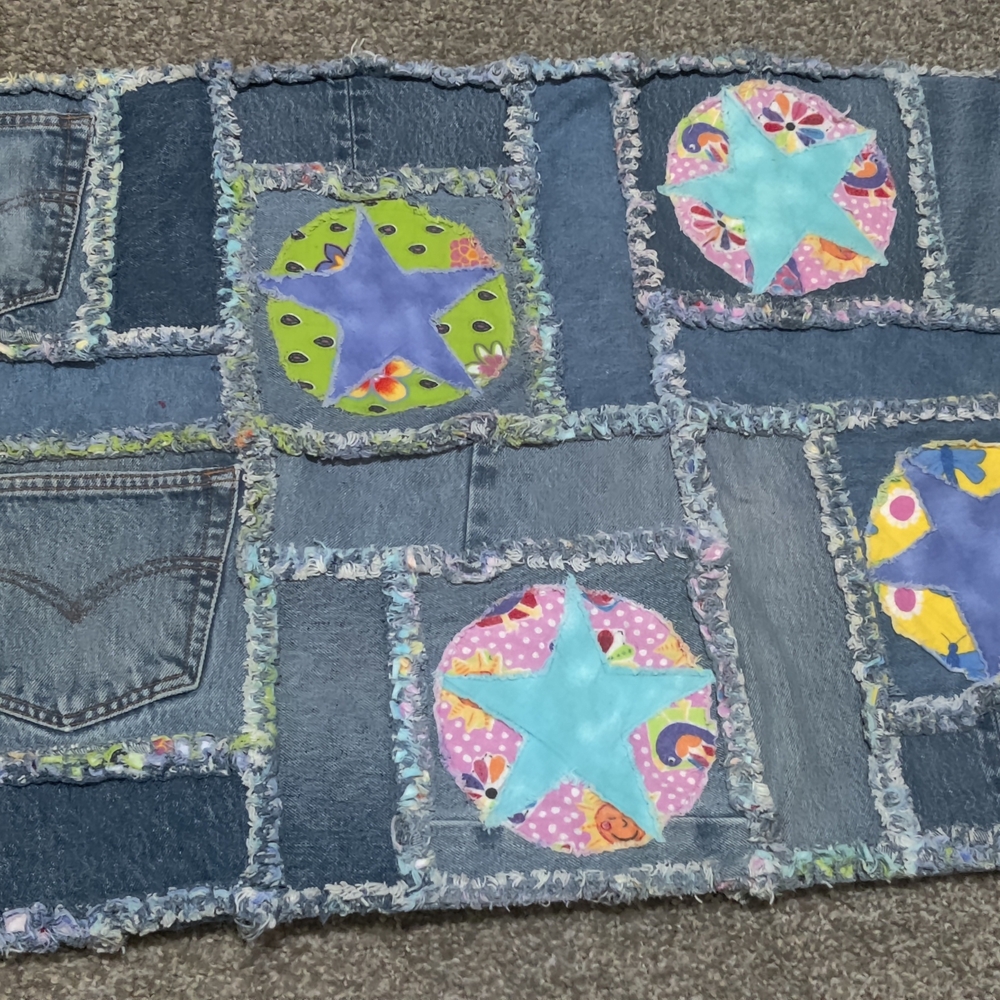 Handmade Colorful Patchwork Denim Quilt - Picture 5 of 15